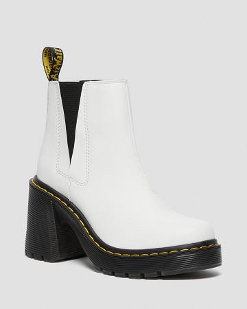 Dr Martens Spence Leren Flared Heel Hakken Laarzen Dames Wit | NL 626AHK